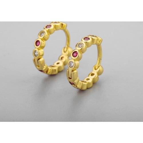 925 Sterling Silver Pink Zircon Huggies Hoop Earring for Women Men Charming Earrings Classic Jewelry