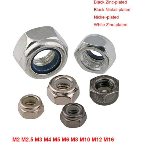 M2~M16 Hex Nylon Insert Lock Nut Self-locking Nuts DIN985 Carbon Steel Zinc-Plated Ni-Plated Hexagon Nylock Locknut