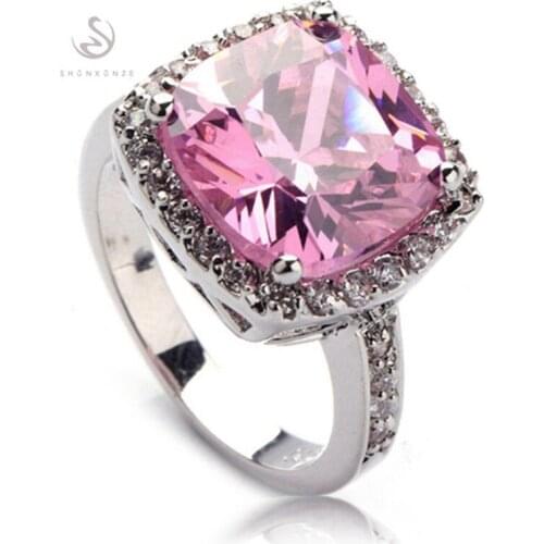 SHUNXUNZE luxury Engagement Wedding rings for womens clothing accessories dropshipping Pink Cubic Zirconia Rhodium Plated R555