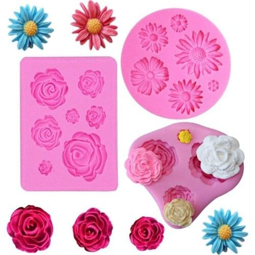 3PCS Rose Flower Bloom Silicone Fondant Soap Cake Mold Daisy Cupcake Jelly Candy Chocolate Decoration Baking Tool Fondant Moulds