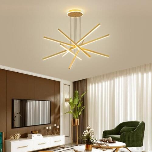FKL Modern Chandelier Golden LED Acrylic Light Shade Living Room Dining Bar Minimalist Irregular Chandelier