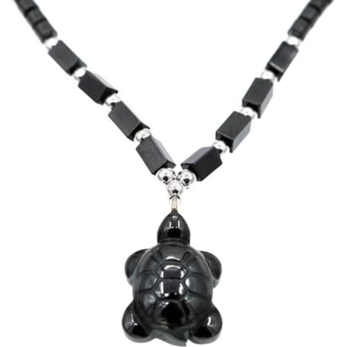 Trendy Silver Plated Black Agates Tortoise Shape Pendant Link Chain Necklace Animal Jewelry
