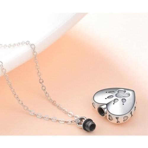 Always In My Heart Pet Paw Cremation Urn Necklace Dog Ash Jewelry Memorial Keepsake Pendant