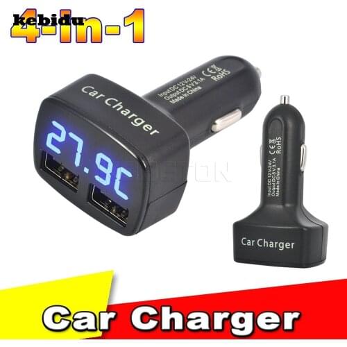 Kebidu 4 in 1 Car Dual USB 2 Port Charger DC 5V 3.1A Digital LED Display Temperature/Current/Voltage for iPhone for Samsung