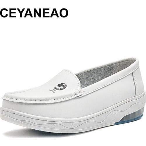 CEYANEAOsneakers women walking shoes 2021 new leather nurse shoes white cushion soft soled nurse shoes comfortable hospital work