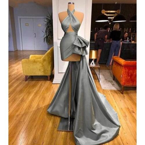 Gray Robe De Soiree Sheath Sheath Halter Detachable Sexy Long Prom Dresses Prom Gown Evening Dresses