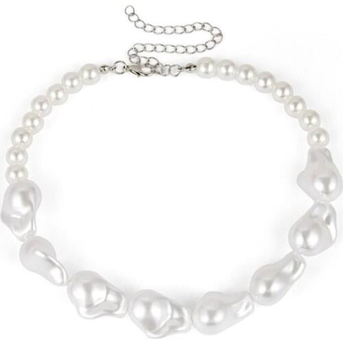 Gothic Baroque Pearl Tassel Chain Necklace for Women Bridal Wedding Strand Beaded Sweet Female Choker White Best Friend Jewelry