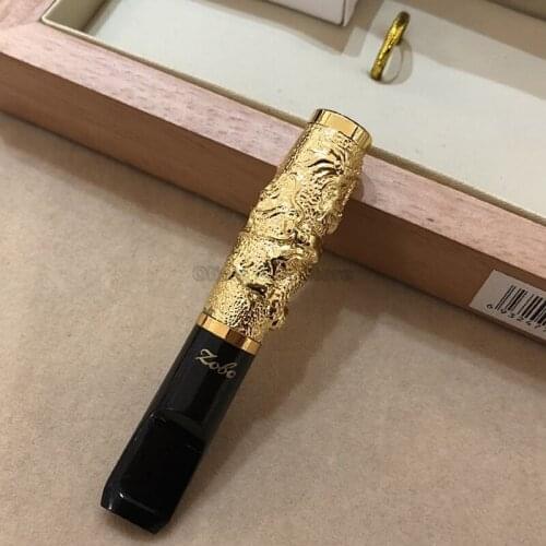 ZOBO Vintage Embossed Gold Dragon Zobo Pillar-type Filtering Cigar Cigarette Tobacco 24KGP Holder Cigar Accessories Smoking Tool