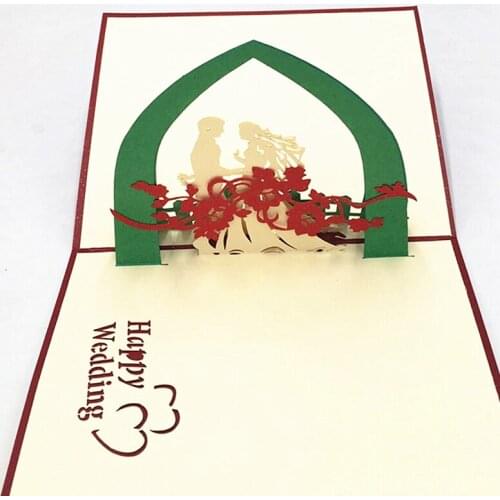 1pcs Laser Cut 3D Pop Up Greeting Cards Happy Wedding Invitation Post Card Envelopes For Valentine' Day Wedding Party Decoration