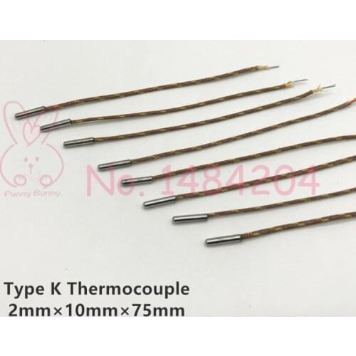 10X Type K Thermocouple -40~480 Degree 2mm * 10mm Probe 75mm Fiberglass Hight Temperature Wire 10 Pieces