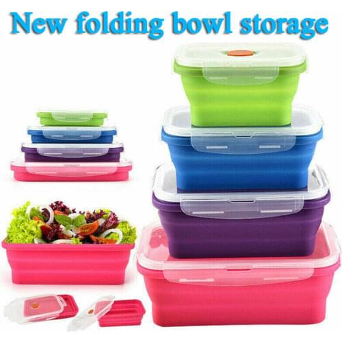 4Pcs Set Foldable Silicone Food Lunch Box Fruit Salad Storage Food Box Container Dinnerware Conveniently Lunch Box