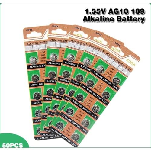 50PCS/pack AG10 LR54 Cell Coin Alkaline Battery for Watch Toys Remote 1.55V SR54 389 189 LR1130 SR1130 Button Batteries