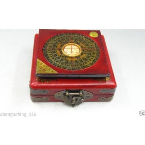 Free shipping BAGUA COMPASS Feng Shui Lo Luo Pan Chi Dragon Phoenix Leather Box Brass Lock