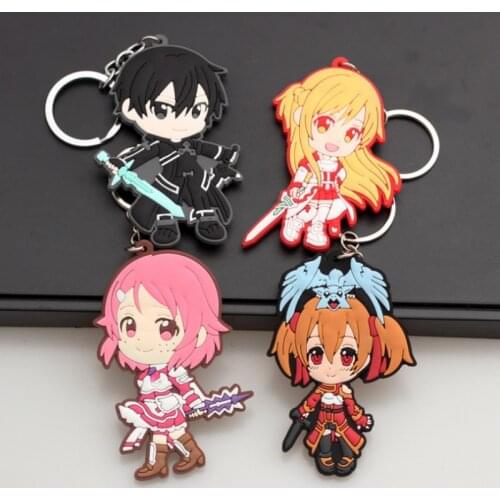 1Pcs Creative Anime Sword Art Online Keychain Kazuto Kirito Kirigaya Asuna Double Sided Key Ring Bag Pendant Figure Toys Gifts