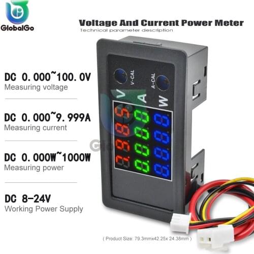 0.28" LCD 4 Digital Wattmeter Voltmeter Ammeter Power Voltage Current Power Meter Tester Detector DC 0-100V 10A 1000W