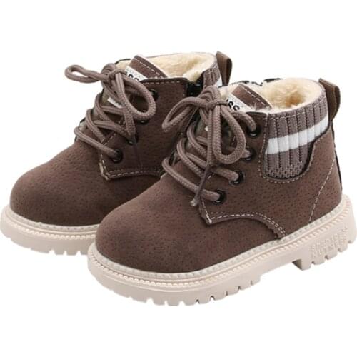 Childrens PU Leather Boots Girls' Leather Short Boots Bottes Enfant Boy Girl Vogue Thick Plush Kids Botas Causal Shoes