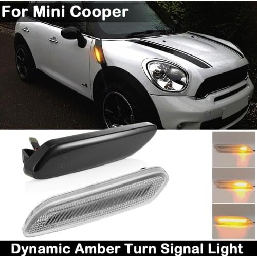 2Pcs For Mini Cooper R60 Countryman R61 Paceman 2012-2017 Clear Smoked Lens LED Side Marker Lamp Dynamic Amber Turn Signal Light