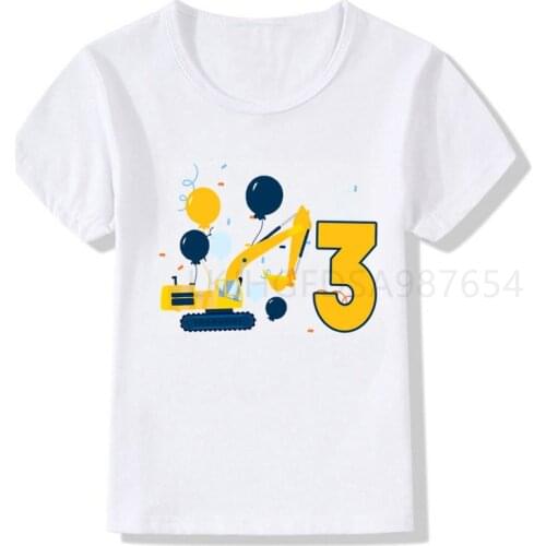 Excavator Birthday T-shirt Boys and Girls Cute Number T-shirt 2-8