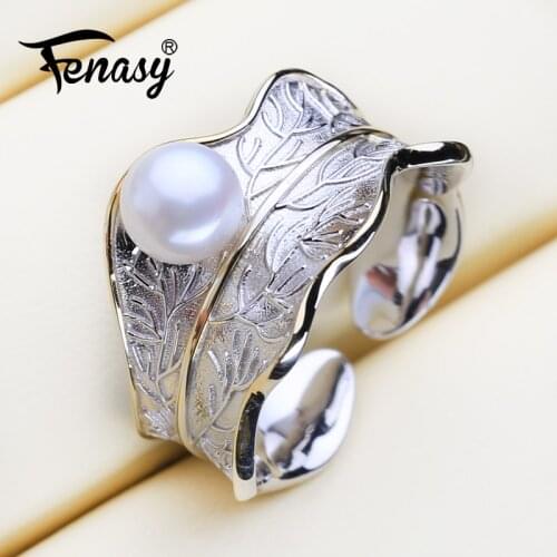 FENASY 925 Sterling Silver Ring Natural Freshwater Pearl Rings For Women Silver and Gold Color Custom Female Ring Fine Jewelry