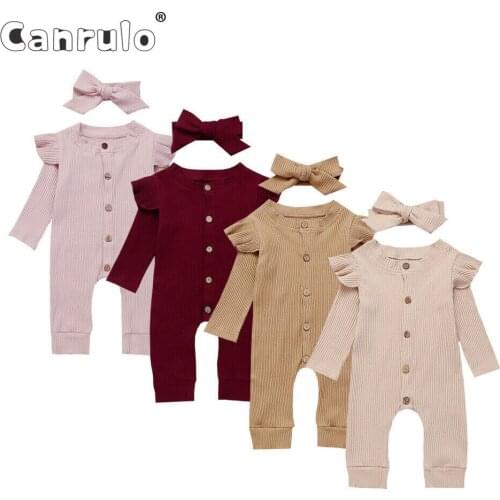 Baby Clothes 2020 Autumn Winter Newborn Baby Girl Boy Ribbed Jumpsuit Knitted Cotton Romper Solid 2PCS Outfits