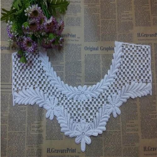 2Pc White Fabric Venise Lace Beautiful Flower Applique Lace Collar DIY Craft 41X 13.5cm YL0130