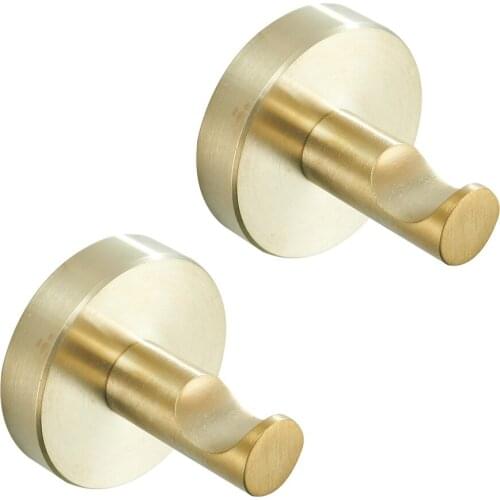 Leyden Coat Hook SUS 304 Stainless Steel, Single Round Brushed Gold Robe Towel Hanger Heavy Duty For Bathroom Set Of 2