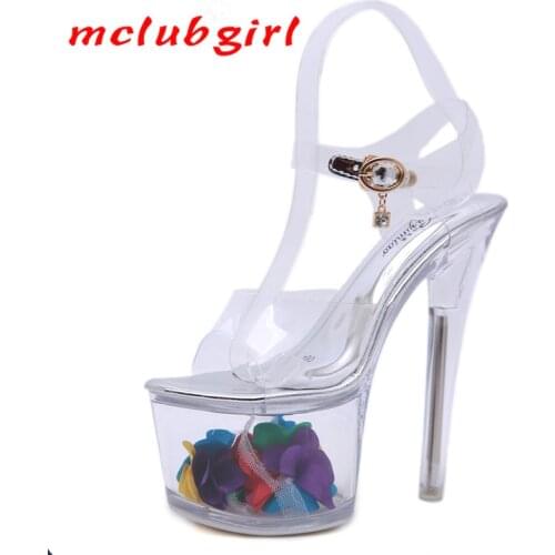 Mclubgirl 2020 Summer Super High Heels 17CM Stiletto Platform Sandals Womens Transparent Crystal Shoes Nightclub LFD