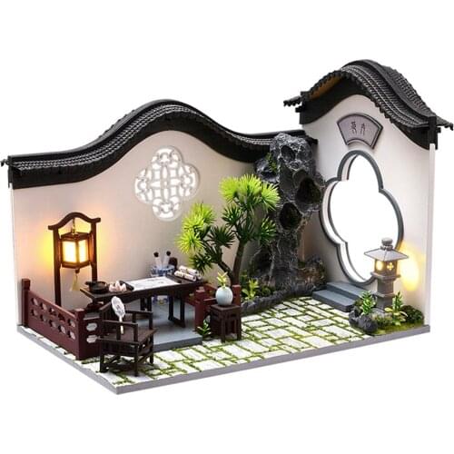 DIY Miniature Dollhouse Chinese Style Assembled Cabin Model Toy Ornaments For Christmas Holiday Birthday Gifts