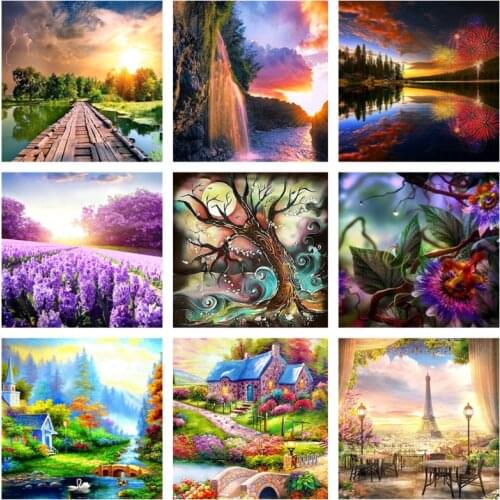 5D DIY Diamond Painting Country Sunset Picture Full Drill Diamond Embroidery Mosaic Landscape Cross Stitch Kit Home Decor Wall