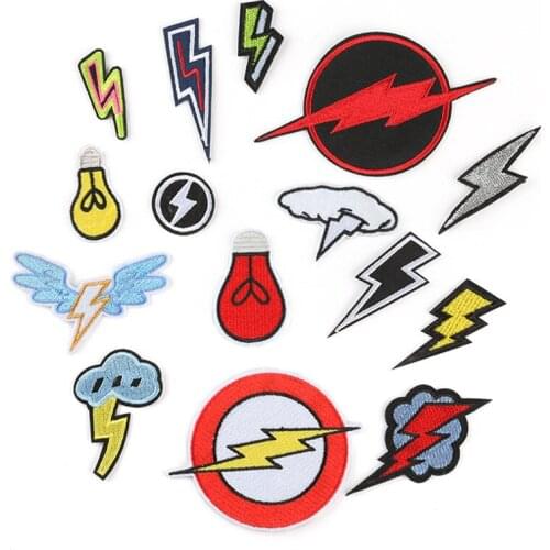 50pcs/lot Embroidery Patches Letters Clothing Decoration Accessories Lightning Diy Iron Heat Transfer Applique Clothes