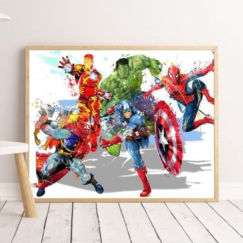 Marvel Watercolor Superhero Wall Art Canvas Print Painting Avengers Movie Poster Children Room Home Decor Nordic Mural Cuadros
