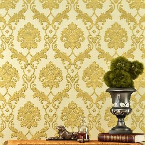 Beibehang Damascus Non-Woven papel de parede 3D Embossed Flocking Wallpaper Living room Bedroom Decoration Wall paper wall mural