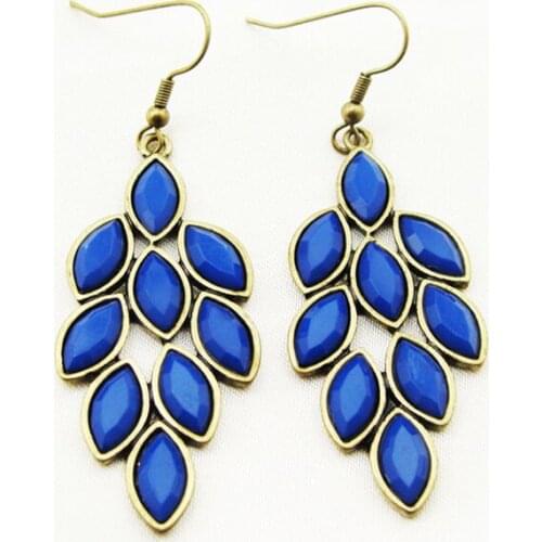 Aliexpress wholesale price fashion gold blue acrylic stone pendant earring