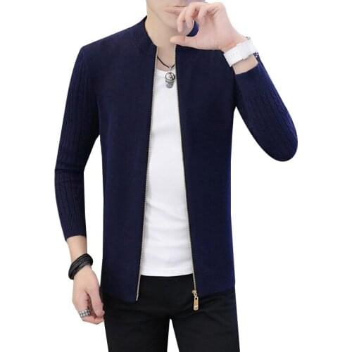 Autumn Solid Color Cardigan Sweater Jacket Korean Slim Mens Sweater Stand Collar Sweater Mens Tide