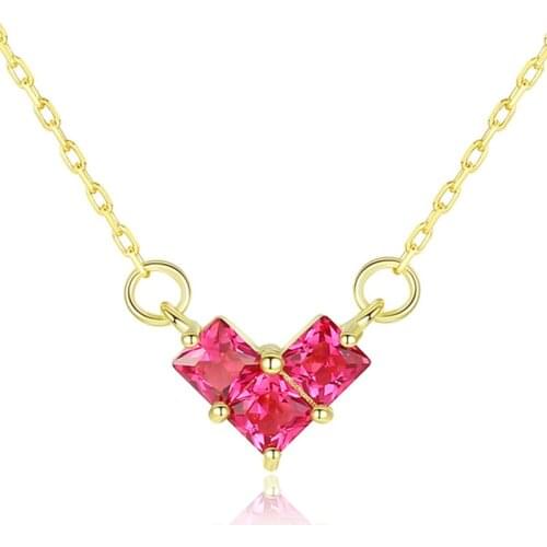 【MeibaPJ 】Fashion S925 Sterling Silver Pink Zircon Inlaid With Geometry Pendant Necklace for Women Pave Zircon Fine Jewelry