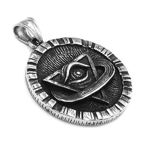 Illuminati Pyramid Eye Pendant Stainless Steel Jewelry Vintage All Seeing Eye Egyptian Eye of Horus Biker Mens Pendant 566B