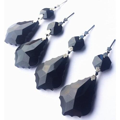 50pcs/lot 38mm Black Color Crystal Maple Leaf Pendants with 14mm Bead for Glass Chandelier Part Curtain pendants home decoration
