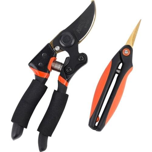 AIRAJ 8" Professional Premium Titanium Bypass Pruning Shears and Micro-Tip Pruning Snip (V11D+906) Hand Pruners Garden Clippers