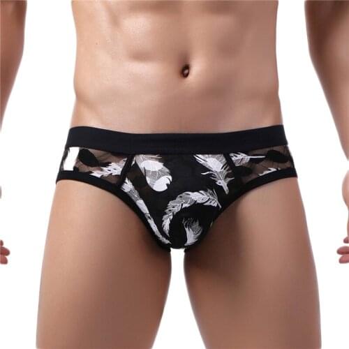 Sexy Underwear Men Briefs Floral Print Mesh Untra-Thin Breathable Panties Men Bikini Low Waist Soft Underwear Briefs