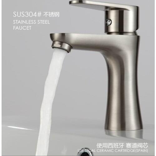 Factory price Europe style Deck Mounted 304 stainless teel Bathroom Basin Faucet Single Handle Hole Vanity Sink Mixer Tap