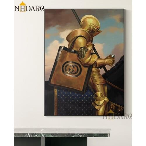Modern Fashion Vogue Art Poster Canvas Print Painting Wall Pictures Golden Knight Mobile Navigation Living Room Home Decoration