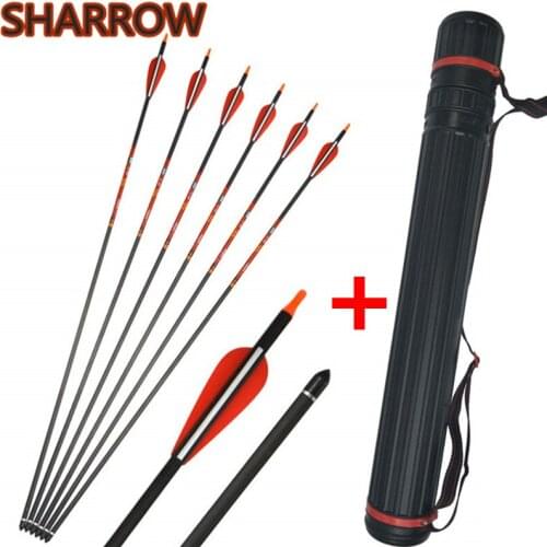 12Pcs 30" Archery Pure Carbon Arrows Spine 400 ID 6.2mm Carbon Arrow With Arrow Tube For Targeting Practice Shooting Accessories