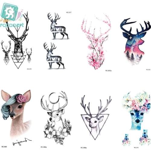 25 Different Waterproof Temporary Tattoo Stickers Fawn Deer Head Fake Tatto Geometric Animal Flash Hand Tatoo For Women Men