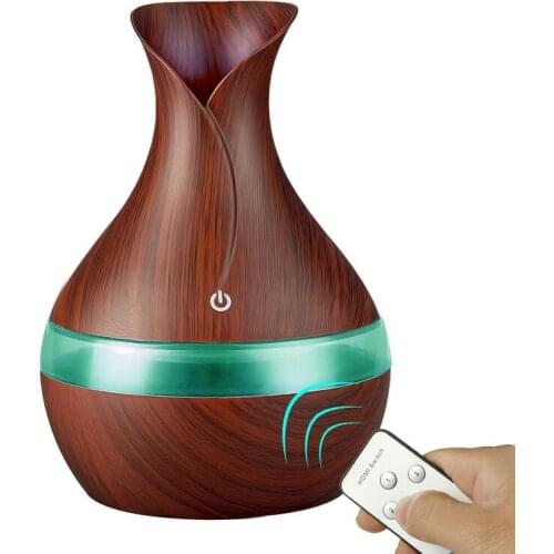 300 Ml Ultrasonic Air Humidifier Aroma Essential Oil Diffuser Aromatherapy with Wood Grain 7 Color Changing Led Lights