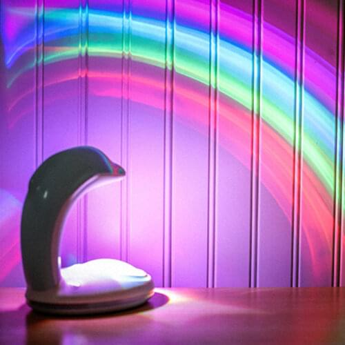 Dolphin Rainbow Projector Colorful Led Night Light For Kids Baby Bedroom Beside Lamp Unique Gifts for Birthday Nursery Women
