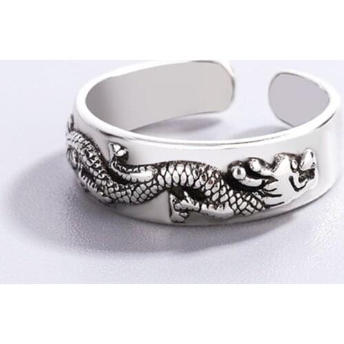 Sole Memory Retro Zodiac Dragon Good Luck 925 Sterling Silver Female Resizable Opening Rings SRI942
