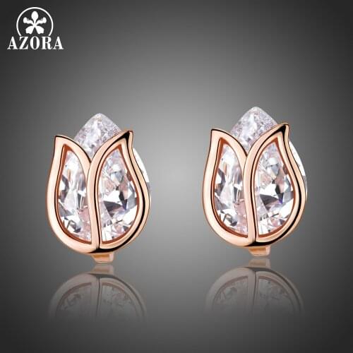 AZORA New Design Lotus Stud Earrings Crystal for Women Fashion Wedding Pear Cut Clear Cubic Zirconia Jewelry Accessories TE0311