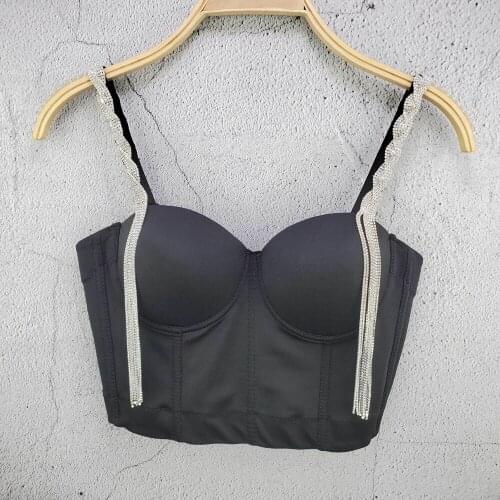 Cupplee Diamante Fringes Women Gauze Crop Top Sexy Push-Up Bustier Ladies Short Corset Bralette Camisoles White Black Red