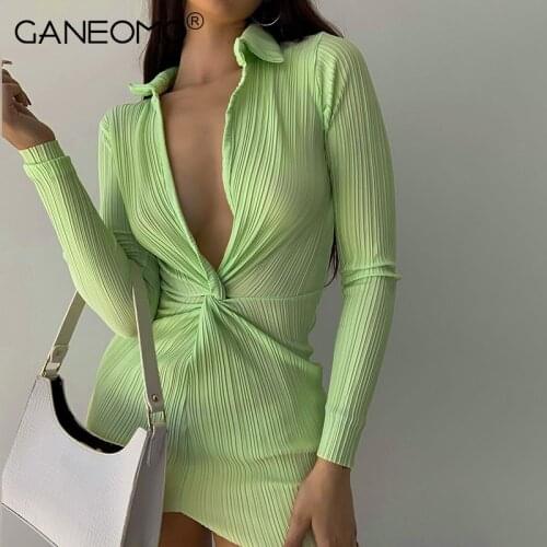 Sexy Long Sleeve Shirt Dresses for Women 2021 Autumn Summer Dreep V Neck Party Dress Bodycon Mini Wrap Ladies Short Dresses Y2K