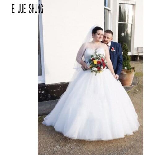 E JUE SHUNG Luxury Ball Gown Wedding Dresses Plus Size Beaded Sweetheart Lace up Crystal Bash Bridal Dresses vestidos de novia
